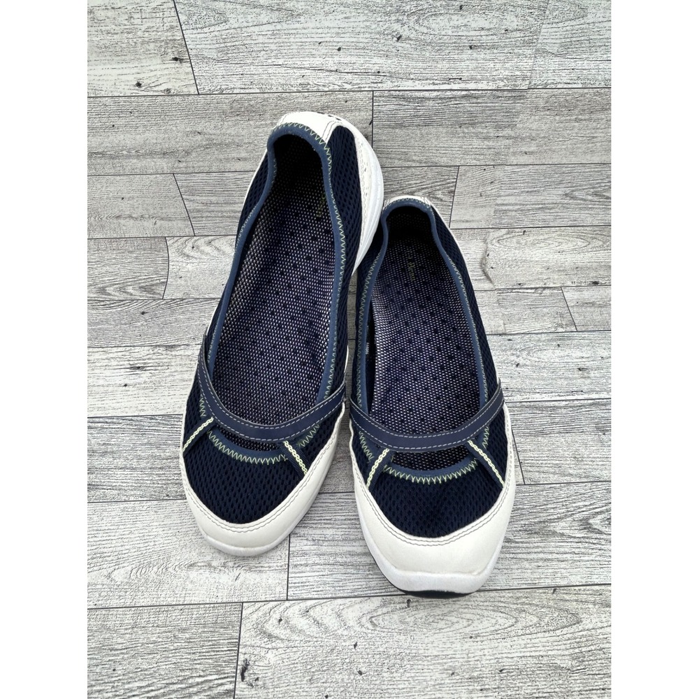 LL Bean Women Sz 8 Wide Mary Jane Sneakers Navy Blue Mesh Athletic Flats 05330